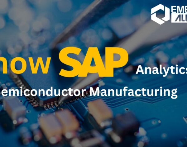 Visual representation of SAP analytics optimizing supply chain, production, and inventory management in semiconductor manufacturing