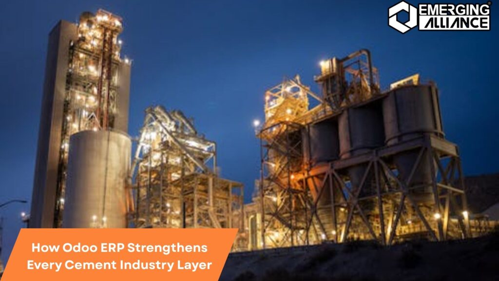 Featured image showcasing Odoo solutions for the Cement Industry, highlighting production, inventory, and sales efficiency improvements.