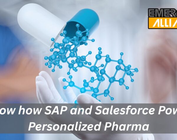 Pharmaceutical professionals using SAP and Salesforce dashboards to analyze patient data and deliver personalized treatments based on real-world insights.