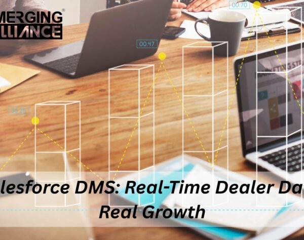 Banner image showing Salesforce DMS dashboard with real-time dealer data analytics and performance charts
