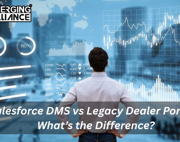 Comparing Salesforce Dealer Management System with legacy dealer portals, highlighting automation and real-time visibility