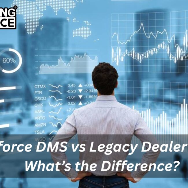 Comparing Salesforce Dealer Management System with legacy dealer portals, highlighting automation and real-time visibility