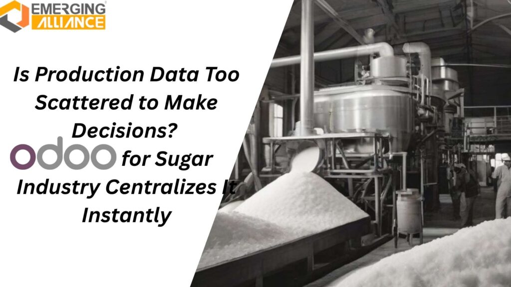 Odoo for sugar industry dashboard showing crushing, recovery, inventory, and sugar mill operations data