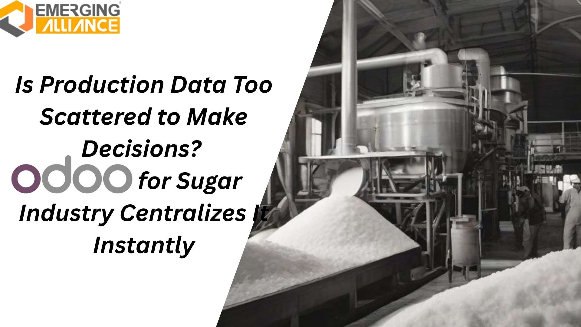 Odoo for sugar industry dashboard showing crushing, recovery, inventory, and sugar mill operations data