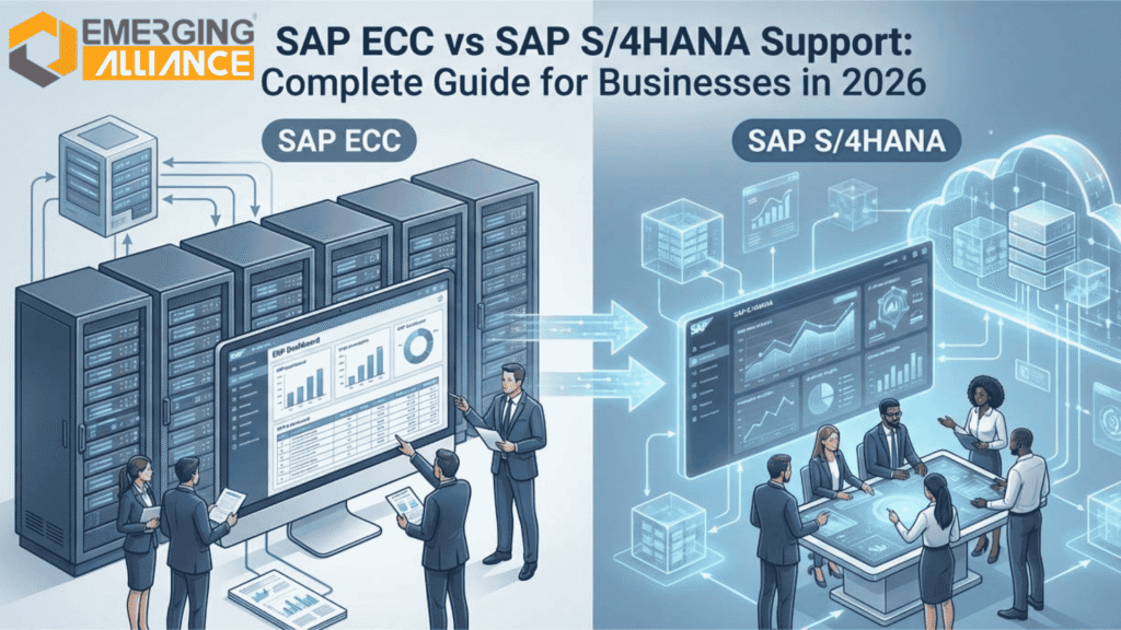 SAP ECC SAP S/4HANA Support comparison showing migration, maintenance, and upgrade strategy