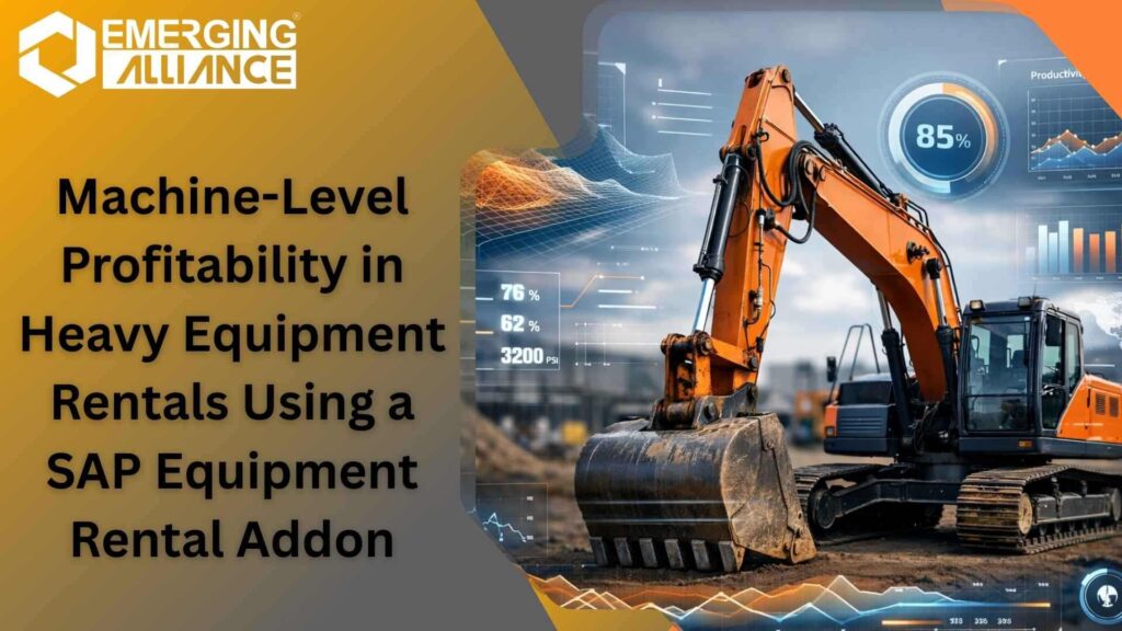 Dashboard showing machine-level profitability analytics in heavy equipment rental software powered by SAP equipment rental addon