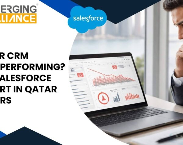 Salesforce support in Qatar dashboard showing customer insights, automation workflows, and sales performance analytics.