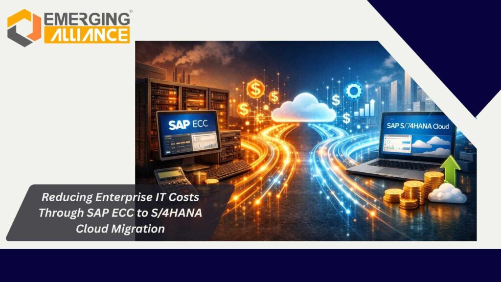Enterprise IT team planning SAP ECC to S/4HANA Cloud migration strategy to reduce infrastructure costs and modernize cloud-based ERP systems.