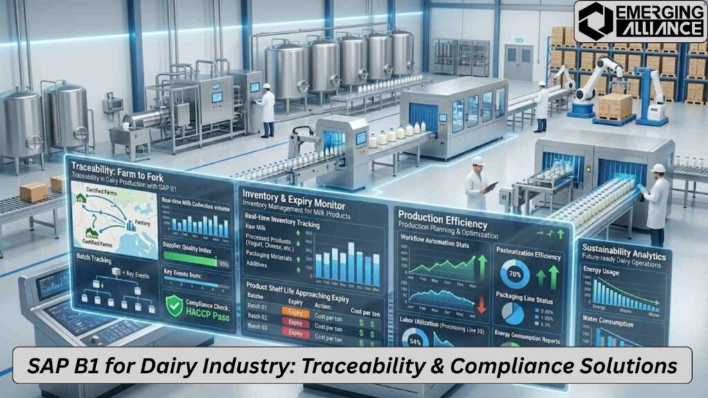 Milk processing and packaging with ERP system monitoring quality and compliance in real time