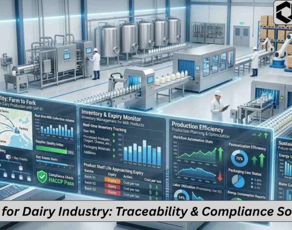 Milk processing and packaging with ERP system monitoring quality and compliance in real time