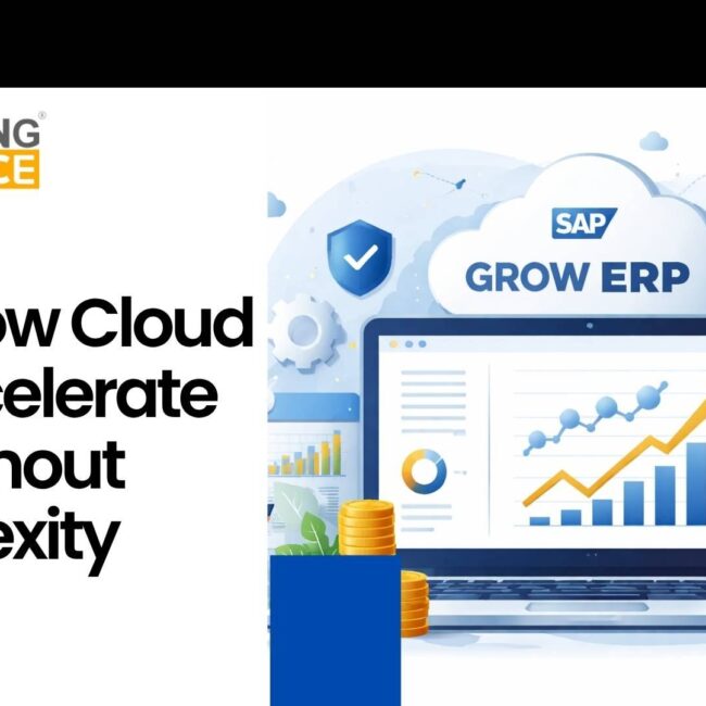 SAP Grow Cloud ERP showing real-time analytics, financial dashboards, and operational insights for growing enterprises