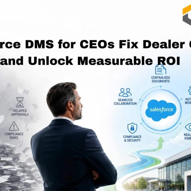 Salesforce DMS platform showing dealer analytics, inventory visibility, and real-time distribution intelligence