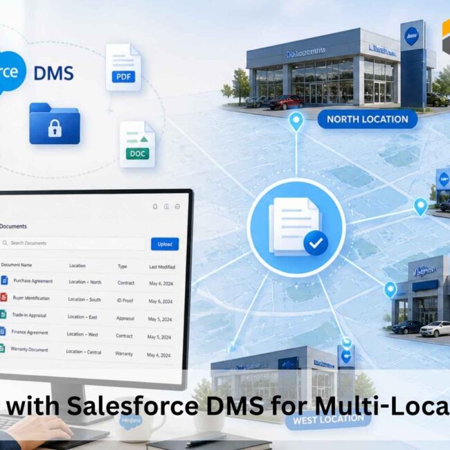 Salesforce DMS platform centralizing dealer operations, inventory, CRM, and analytics across multiple locations