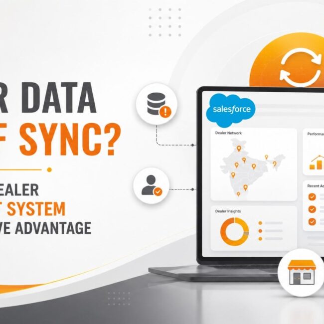 Salesforce Dealer Management System dashboard connecting dealers, inventory, sales, and customer data on a unified platform.