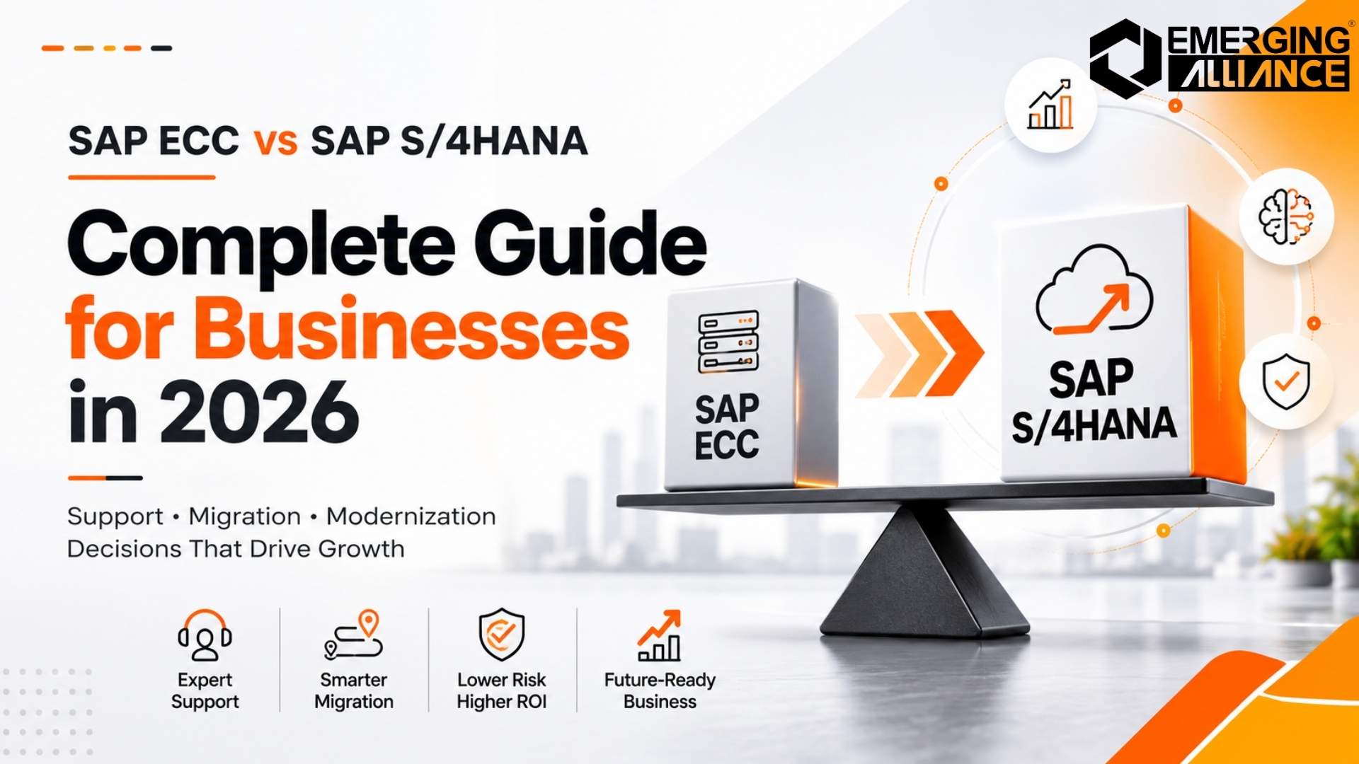 Comparison of SAP ECC and SAP S/4HANA support, highlighting maintenance, migration, and business planning for 2026.