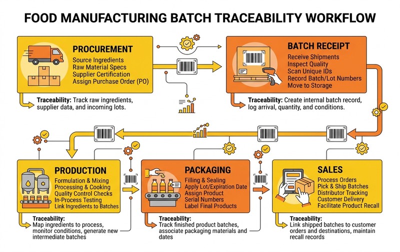 Food Manufacturing Batch Traceability Workflow in SAP S/4HANA