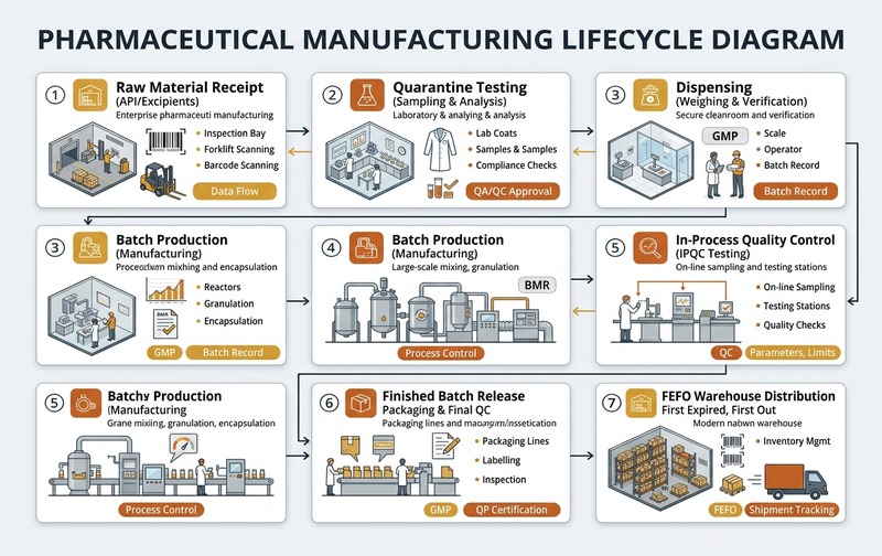 Pharmaceutical Manufacturing ERP Lifecycle and Connected Process Flow